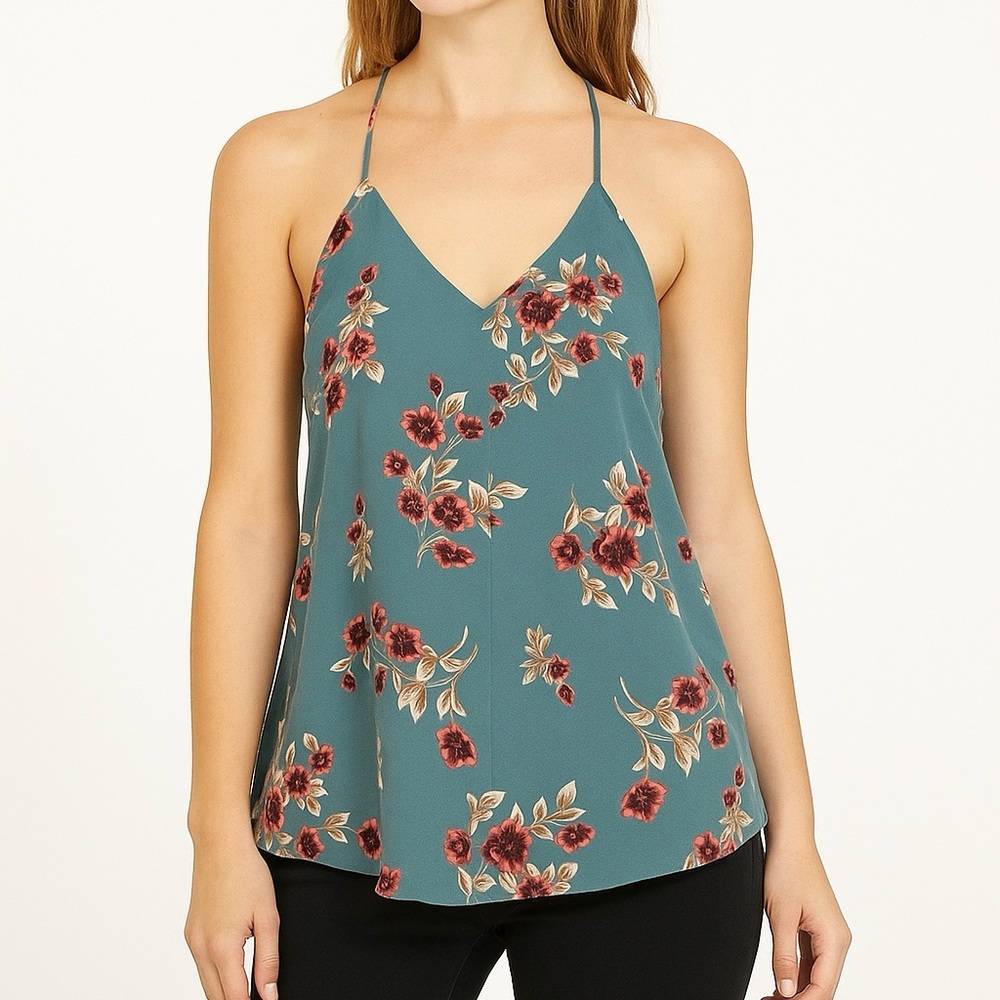4SI3NNA Blue Pink Floral Racerback V Neck Sleeveless Cami Top Small